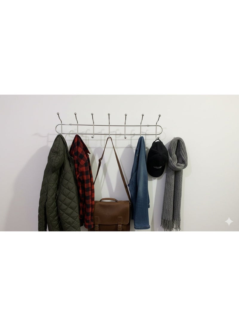 Heavy Duty Stainless Steel Wall Hook Rack 49cm with 12 Hooks – Chrome Finish Metal Door and Wall Mounted Organizer – Multi Functional Coat Hat Towel Purse Robe Hanger – Rust Resistant Scratch Resistant Wall Hook Rail for Bathroom Entryway Mudroom Daily Use - Image 5