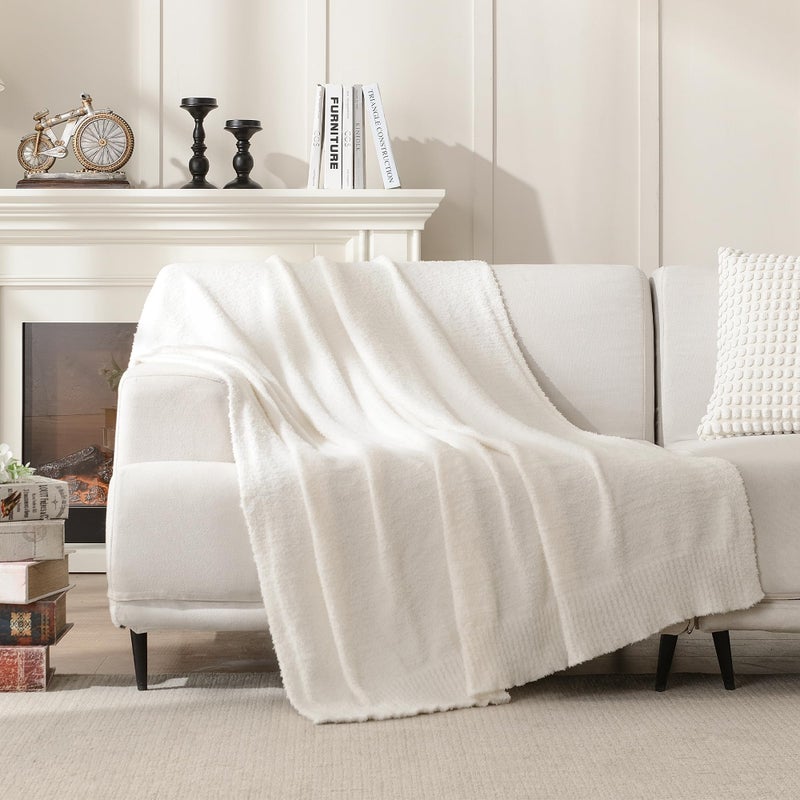 JOOJA Knit Throw Blanket Super Soft Warm Blanket for Couch Lightweight Fluffy Blanket for Bed Sofa 60x80 Inches Cream - Image 3