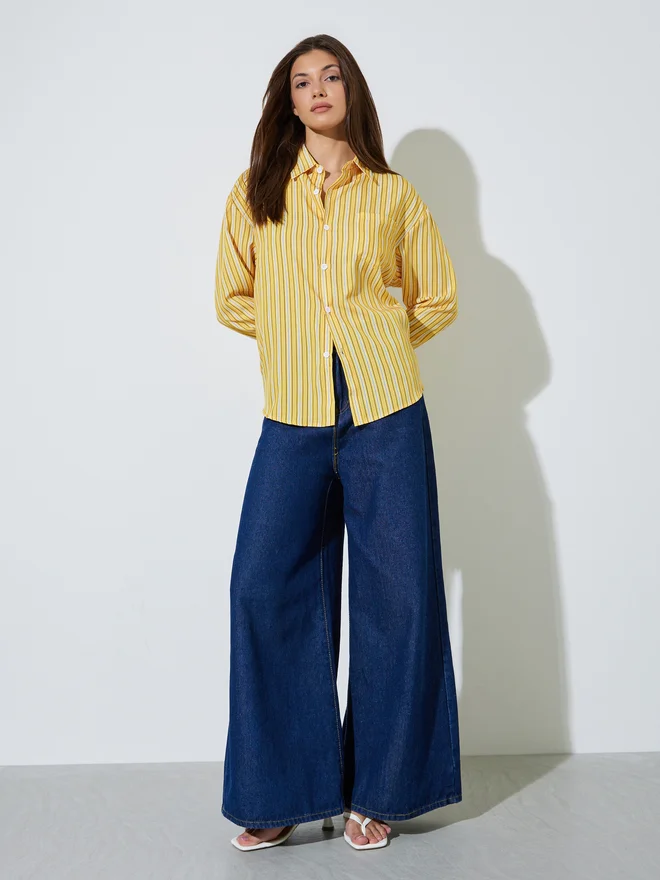 Styli Styli Yellow Striped Long Sleeve Button-Up Shirt