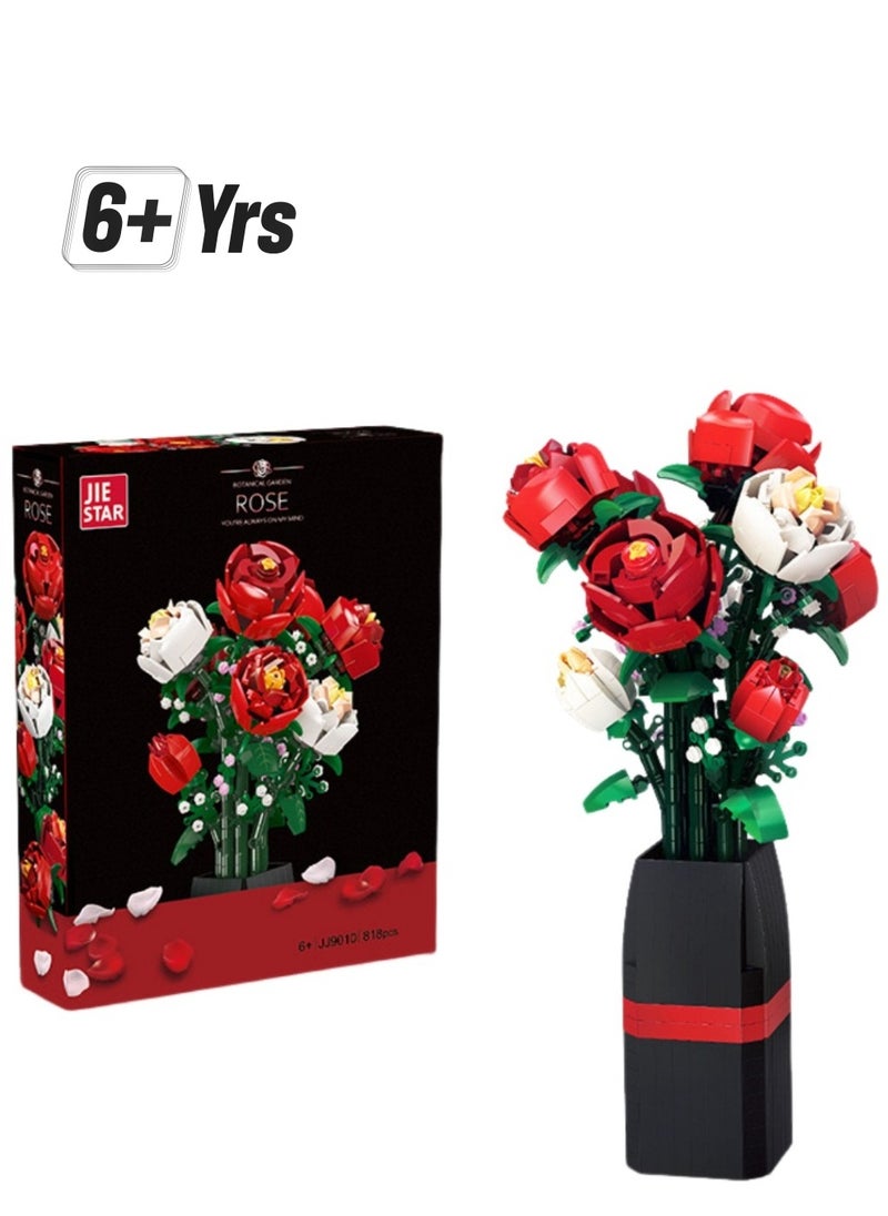 Femca Flowers Bouquet Building Set (818 PCS)-Roses Toy Building Set with Vase, Roses Flower Bouquet Building Kit, Red Roses Artificial Flowers with Vase, Botanical Collection Forever Rose Toy for Adults, Kids,Unique DIY Gifts for Women, Her, Him Anniversaries  - Image 1