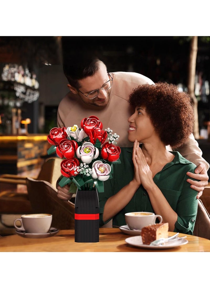 Femca Flowers Bouquet Building Set (818 PCS)-Roses Toy Building Set with Vase, Roses Flower Bouquet Building Kit, Red Roses Artificial Flowers with Vase, Botanical Collection Forever Rose Toy for Adults, Kids,Unique DIY Gifts for Women, Her, Him Anniversaries  - Image 5
