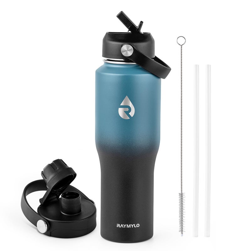 RAYMYLO 32 oz Insulated Water Bottle with Straw fit in Car Cup Holder, Triple Wall Vacuum Stainless Steel(Cold 48 hrs, Hot 24 hrs), Leakproof & Non-BPA, Hydro Travel Flask with Straw and Spout Lid - Image 1
