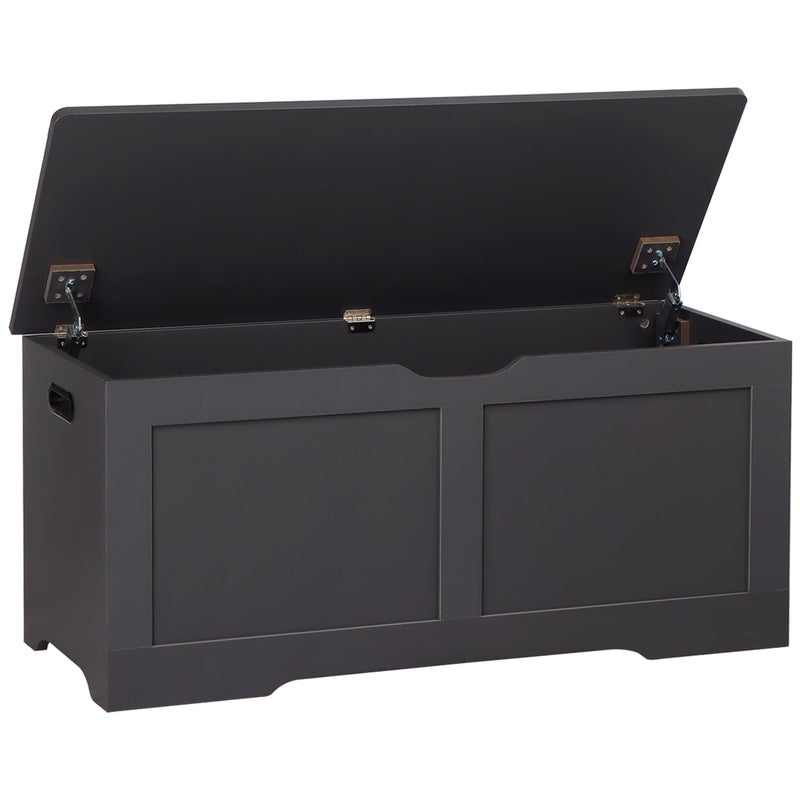 Timberer Timberer 394 Storage Chest Wooden Storage Bench Large Storage Trunk with 2 Safety Hinges Entryway Shoes Bench for Living Room Bedroom Dark Gray