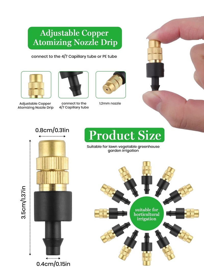 Excefore فوهات الري بالتنقيط، 30 قطعة فوهة نحاسية قابلة للتعديل لرش الري بالتنقيط، 4/7 مم رذاذ ميكروفون للمياه لتبريد الحدائق ومعدات الري للعشب والخضروات والدفيئات - Image 2