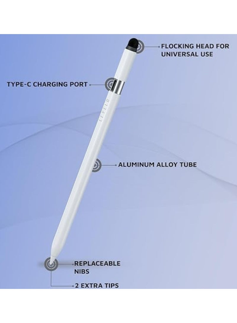 ليفيلو Skystick Universal ومتوافق مع قلم iPad Stylus، سنون قابلة للاستبدال، رأس متدفق للاستخدام العالمي، رفض راحة اليد، أنبوب من سبائك الألومنيوم، نصيحتان إضافيتان، وضع الاستعداد لمدة 6 أشهر، نوم تلقائي - أبيض - Image 5