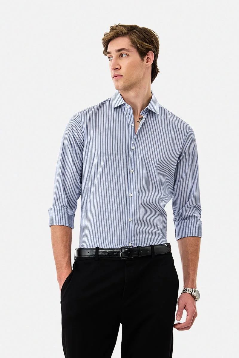 سنيتش قميص قطني فاخر مخطط بقصة ضيقة