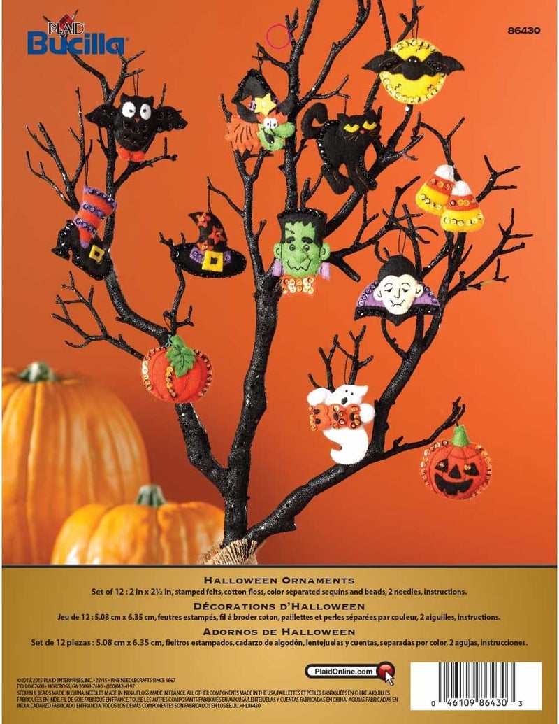 Bucilla Bucilla Halloween Felt Applique Ornaments Kit Size 2 25Inch Black Set of 12 6 Count 