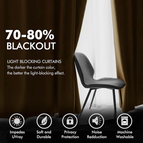 MIULEE Velvet Curtains Golden Brown Elegant Grommet Curtains Thermal Insulated Soundproof Room Darkening Blackout Drapes for Nursery Living Room Bedroom Decor 52 x 84 Inch Long Set of 2 - Image 4