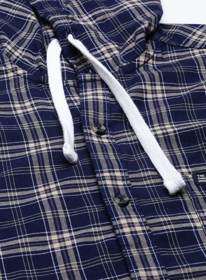 شركة المرآب الهندية Men Slim Fit Checkered Full Sleeves Hooded Casual Shirt