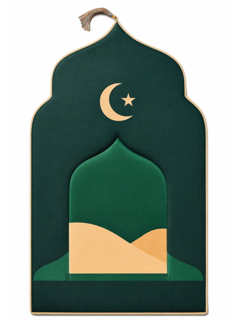 فابينني سجادة صلاة للأطفال 60×95 سم، مصنوعة من إسفنج ميموري فوم، بتصميم قبة ثلاثي الأبعاد ملون مع شرابة، مانعة للانزلاق، خفيفة الوزن، هدية مثالية للأطفال، لون أخضر داكن - Image 1