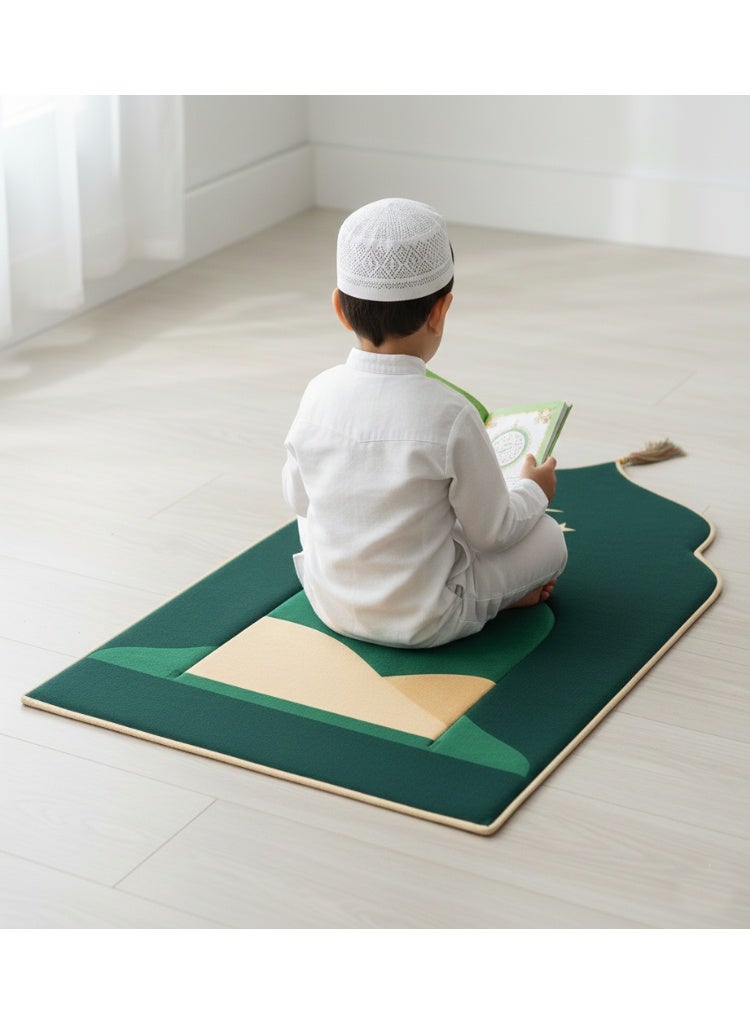 فابينني سجادة صلاة للأطفال 60×95 سم، مصنوعة من إسفنج ميموري فوم، بتصميم قبة ثلاثي الأبعاد ملون مع شرابة، مانعة للانزلاق، خفيفة الوزن، هدية مثالية للأطفال، لون أخضر داكن - Image 5