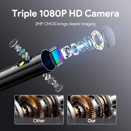 DEPSTECH Inspection Endoscope Camera with Lights: Triple Lens 5" IPS Screen Snake Camera with 16.5FT Flexible Cable, Waterproof 1080P Industrial Borescope Tool for Auto, Wall, Sewer, Pipe, Mechanics - Image 4