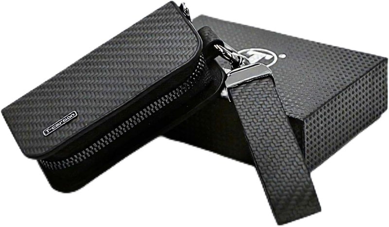 KMH Premium T-Carbon Car Key Wallet Bag | Smart Keychain Holder with Metal Hook Keyring Zipper Bag | Wallet for Key Holder Cover Shell Case Pouch Holder Key Fob Protector (Black) - Image 1