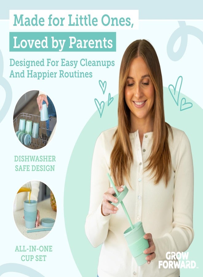 Grow Forward أكواب أطفال من الخيزران من جرو فورورد مع أغطية وماصات - أكواب شرب سعة 10 أونصات للأطفال مع أغطية محكمة الإغلاق للأطفال وماصات سيليكون - صديقة للبيئة، خالية من مادة BPA، غير سامة وآمنة للغسل في غسالة الأطباق - رين فورست - Image 4