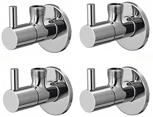 SPAZIO Stainless Steel Turbo Angle CockAngle Valve Bathroom Faucets Taps and Faucet Angular Stop Cock Wash Basin for Geyser Tap Chrome Plated with Wall Flange Pack of 4 - Image 1