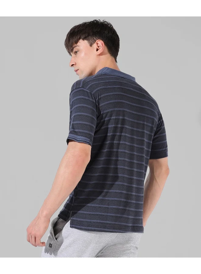Campus Sutra Men's Grey Striped Regular Fit Casual T-Shirt