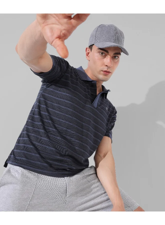 Campus Sutra Men's Grey Striped Regular Fit Casual T-Shirt
