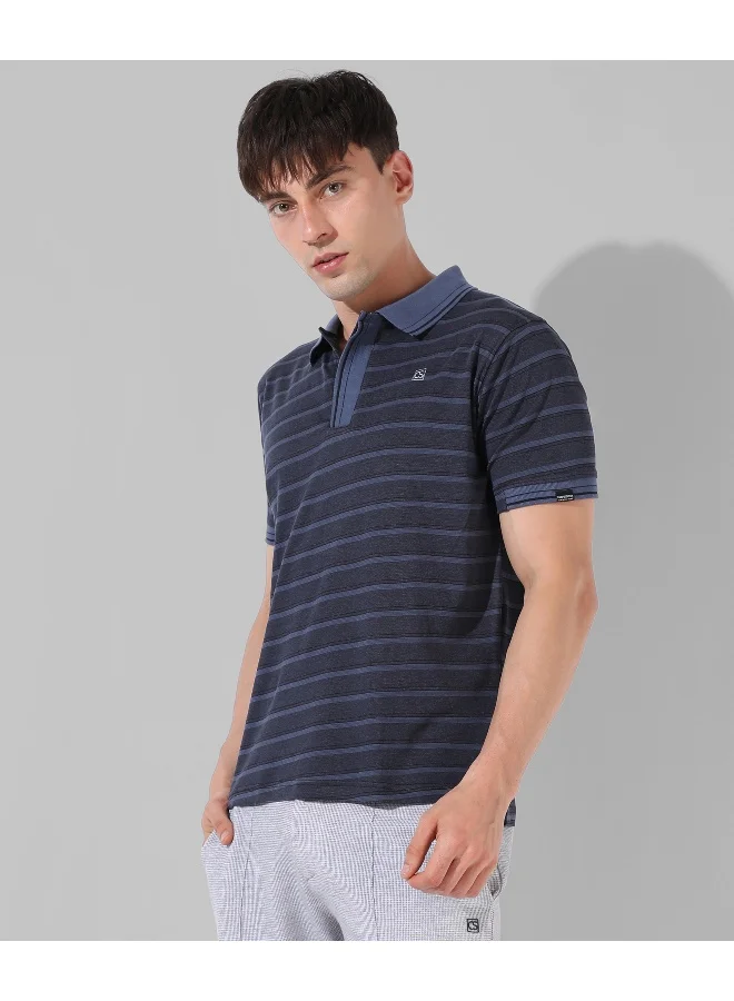 Campus Sutra Men's Grey Striped Regular Fit Casual T-Shirt