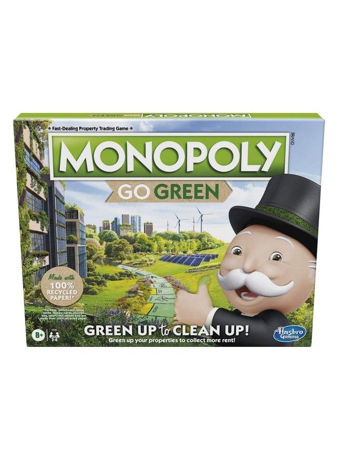 null - Monopoly: Go Green Edition Game Made With 100% Recycled Paper Parts And Plantbased Plastic Tokens, Board Game For Families Ages 8 And Up - Image 1