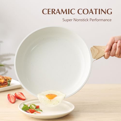 SENSARTE Nonstick Ceramic Frying Pan Skillet with Lid, 9.5 Inch Omelet Pan, Healthy Non Toxic Chefs Pan, Induction Compatible Egg Pan with Heat Resistant Handle, Free of Intentionally Added PFAS/PTFE - Image 4