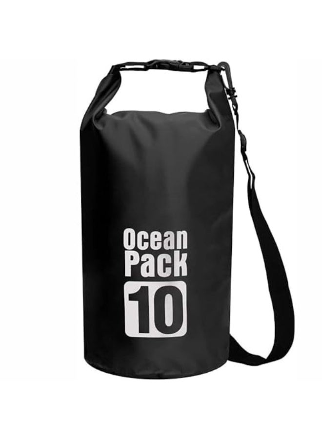 أوشن باك حقيبة جافة مقاومة للماء باللون الأسود، سعة 10 لتر، قابلة للطي، حقيبة تخزين جافة خفيفة الوزن، حقيبة مسبح مقاومة للماء بغطاء قابل للطي، حقائب مقاومة للماء لركوب الكاياك، مناسبة للقوارب والسباحة والتخييم والمشي لمسافات طويلة والش - Image 1