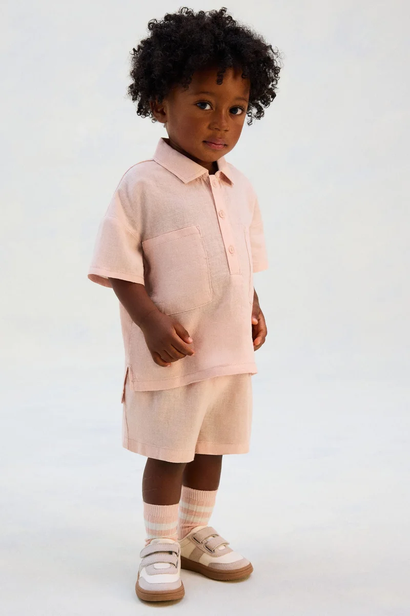 اتش اند ام طقم من قطعتين من مزيج الكتان