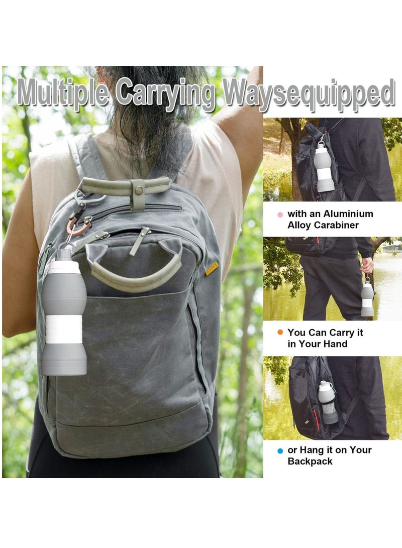 SYOSI Collapsible Water Bottles BPA Free Silicone Travel Mug Reusable Water Bottle for Hot and Cold Drinks Portable Leak-Proof Sports Water Bottle with Hiking Buckle Gray 20 Oz 600 ml  - Image 3