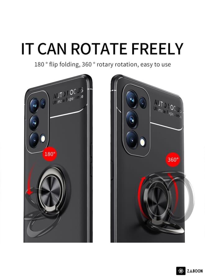 جرين تايجر لهاتف OPPO Reno5 Pro 5G حامل حلقة معدنية 360 درجة حافظة تي بي يو (أحمر) - Image 5