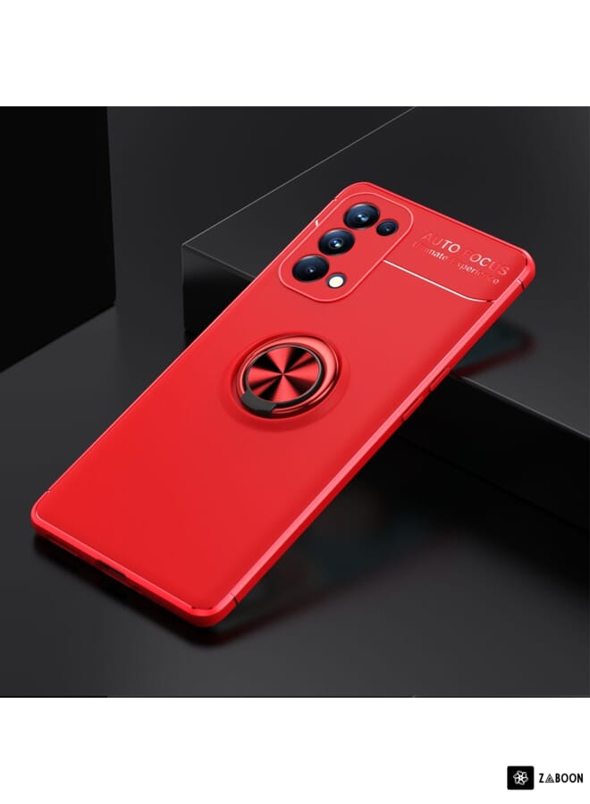 جرين تايجر لهاتف OPPO Reno5 Pro 5G حامل حلقة معدنية 360 درجة حافظة تي بي يو (أحمر) - Image 2