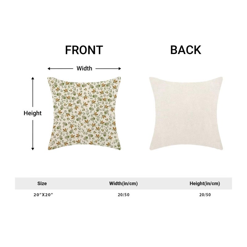 AEIOAE Spring Daisy Floral Pillow Covers 20 x 20 Inch Set of 2  Sage Green Brown Vintage Flowers Decorative Outdoor Throw Pillows Farmhouse Linen Block Print Floral Pillow Case for Sofa Couch Decor - Image 2