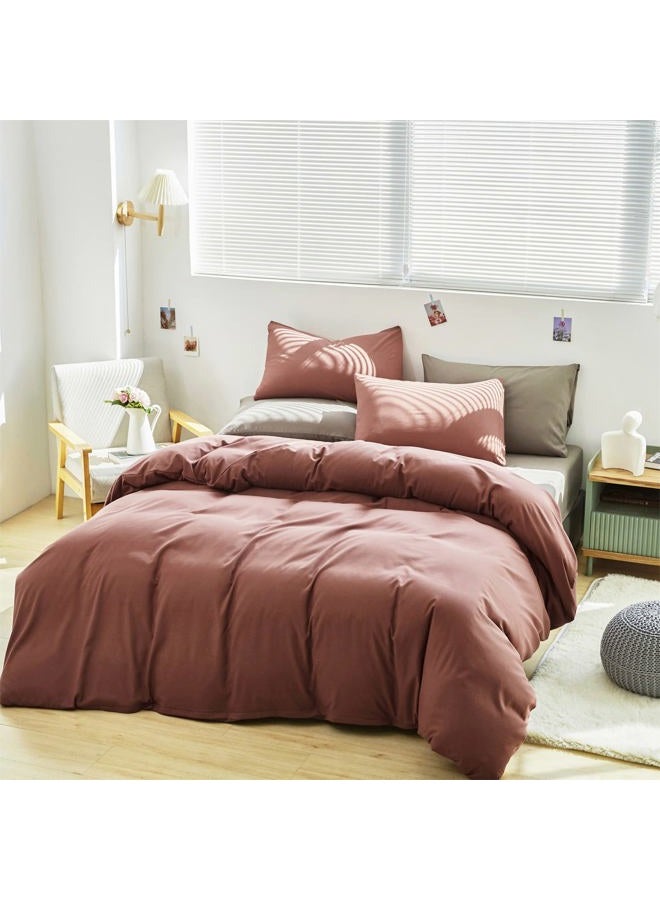 Cottonight Brick Red Comforter Queen Bedding Set - Full Solid Modern Blackish Red Blanket Quilts Soft Simple Breathable Comforter for Women & Men - Image 3