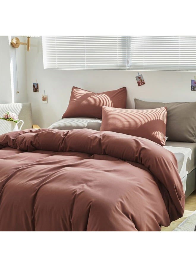Cottonight Brick Red Comforter Queen Bedding Set - Full Solid Modern Blackish Red Blanket Quilts Soft Simple Breathable Comforter for Women & Men - Image 4
