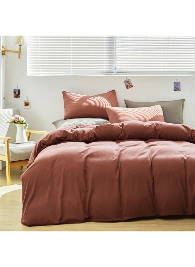 Cottonight Brick Red Comforter Queen Bedding Set - Full Solid Modern Blackish Red Blanket Quilts Soft Simple Breathable Comforter for Women & Men - Image 2