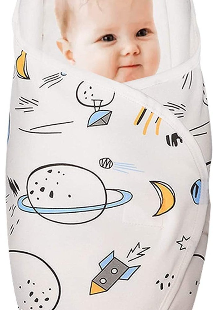 Knirose Premium Soft Cotton Baby Swaddle Blankets, Unisex Baby Blanket Wrap for Newborn Baby Boys Girls, Skin Friendly Wearable Swaddling Sleep Sack Calms Startle Reflex (Planet, White, 0-3 Months) - Image 1