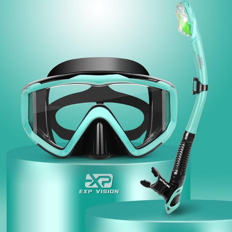 EXP VISION Trockenschnorchel-Set, Pano 3-Fenster-Schnorchelmaske, Anti-Fog-Taucherbrille und Schnorchel, professionelle Schnorchelausrüstung für Erwachsene - Image 1