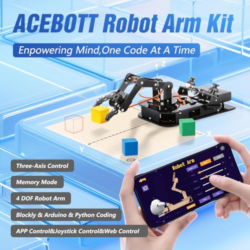 acebott مجموعة ذراع روبوتية ACEBOTT 4 DOF ESP32 للأطفال 812 مجموعة روبوتات تطبيق تحكم عن بعد ألعاب روبوت متوافقة مع Arduino تعليم STEM مجموعة ذراع روبوت DIY هدية للمراهقين والبالغين - Image 5