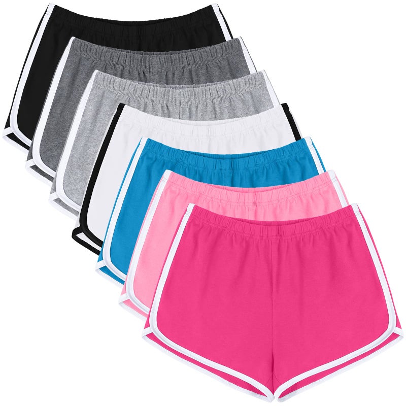 URATOT 7 Pack Womens Cotton Shorts, Dolphin Booty Athletic Gym Sports Shorts for Yoga Lounge Running - Image 1