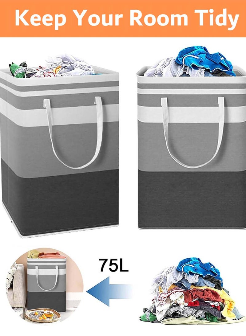 2 Pack Laundry Basket Collapsible Laundry Bag with Easy Carry Handles Freestanding Laundry Hamper for Clothes, Blankets, Cushions
