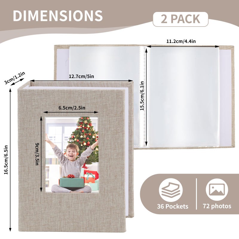 vivinin 2 Pack Photo Album 4x6, Linen Cover Photo Book, Small Photo Album Book for 36 Pockets Hold 72 Pictures, Picture Book for Photos Family Anniversaries Baby Vacations (Beige) - Image 2
