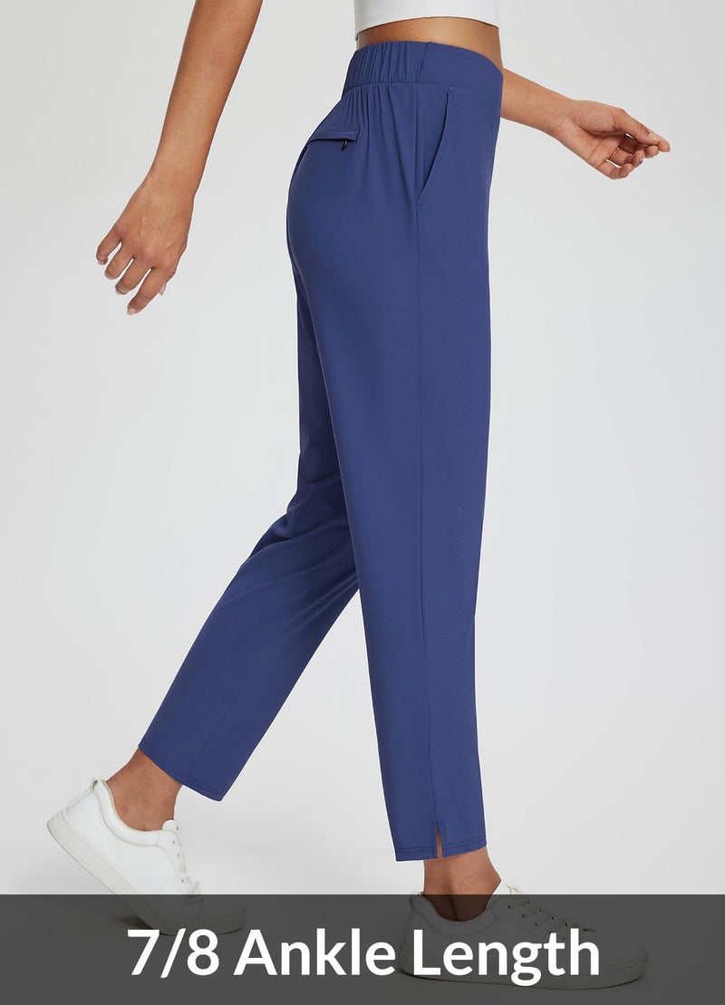 baleaf Womens Travel Pants Lightweight Stretch with Zipper Pockets Petite Ankle Dressy Golf Work Business Casual Navy Blue M - Image 5
