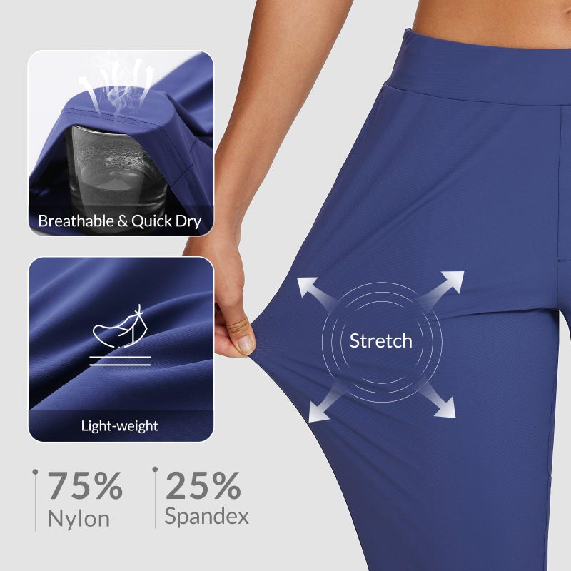 baleaf Womens Travel Pants Lightweight Stretch with Zipper Pockets Petite Ankle Dressy Golf Work Business Casual Navy Blue M - Image 3