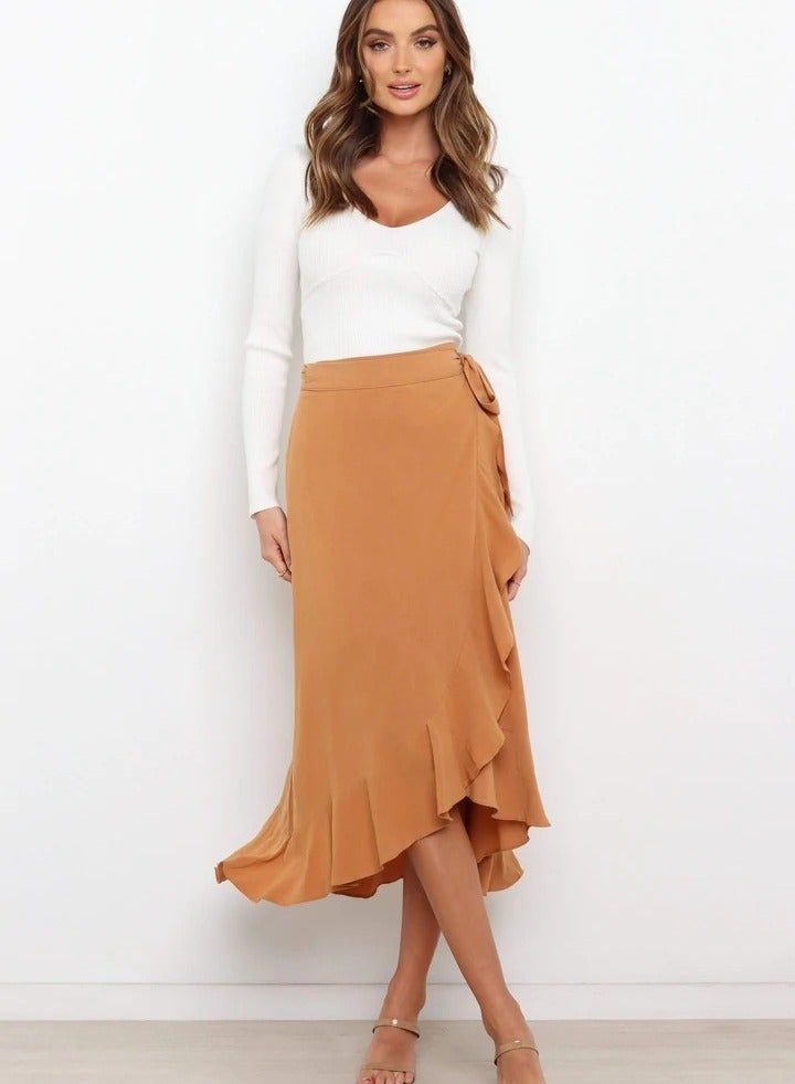 Loquat Women's Summer New Fashion Simple Lace-up Irregular Solid Color Skirt - Image 1