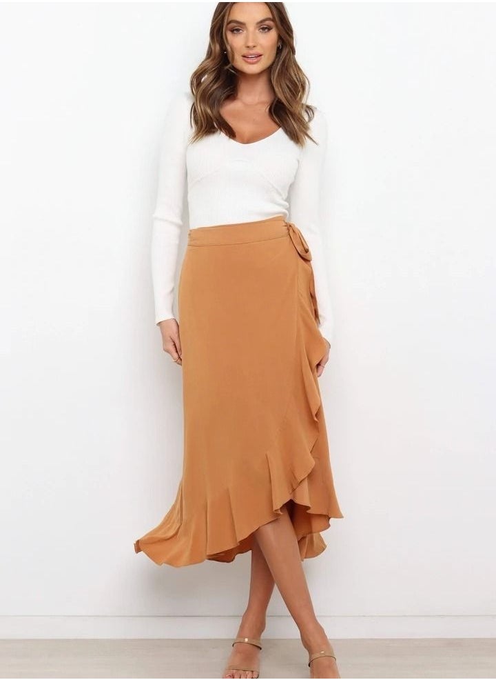Loquat - Women's Summer New Fashion Simple Lace-up Irregular Solid Color Skirt - Image 1
