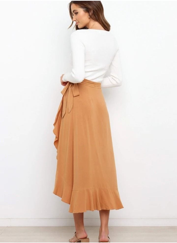 Loquat - Women's Summer New Fashion Simple Lace-up Irregular Solid Color Skirt - Image 1