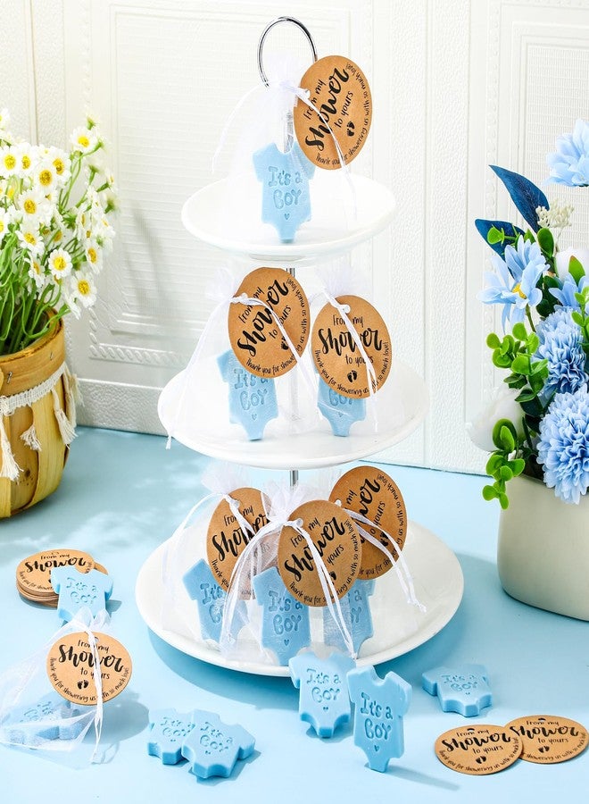 Swiffen 50 Sets Bodysuit Themed Baby Shower Soap Favors for Guests Boy Girl Shirt Shape Mini Handmade Soaps with Thank You Tags Organza Bags for Gender Reveal Party Favors(It's A Boy) - Image 5
