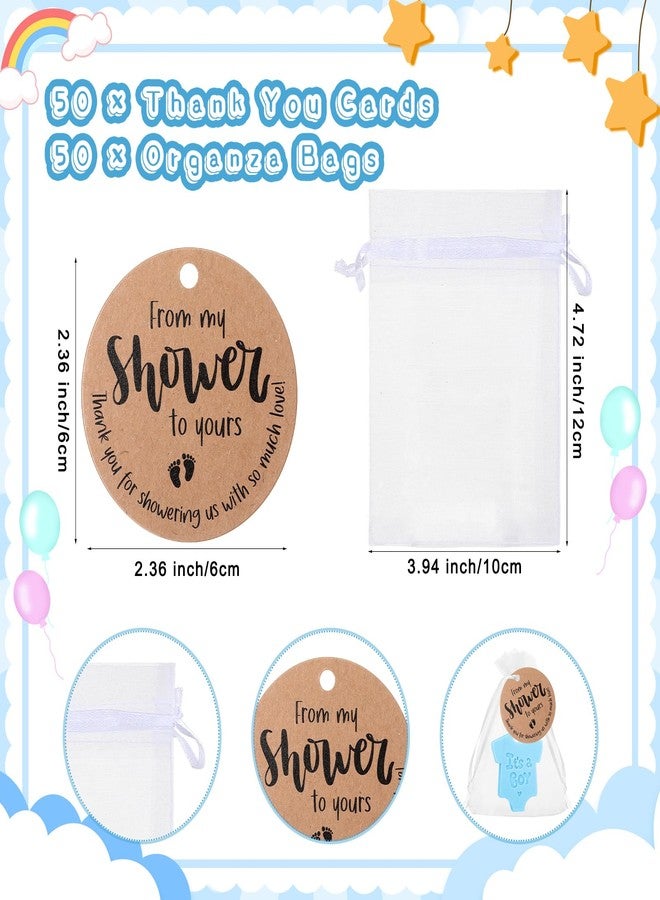 Swiffen 50 Sets Bodysuit Themed Baby Shower Soap Favors for Guests Boy Girl Shirt Shape Mini Handmade Soaps with Thank You Tags Organza Bags for Gender Reveal Party Favors(It's A Boy) - Image 3