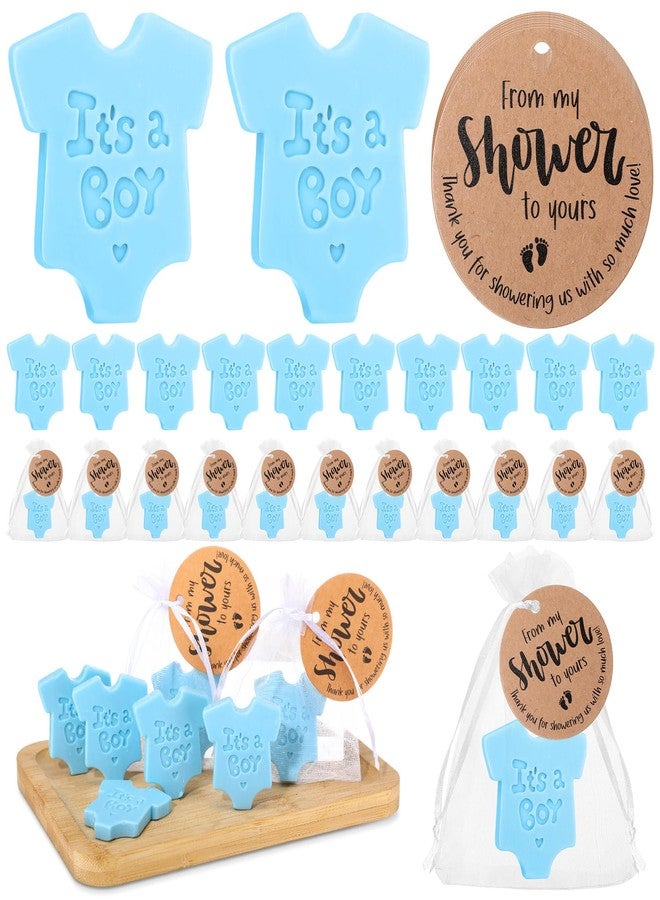 Swiffen 50 Sets Bodysuit Themed Baby Shower Soap Favors for Guests Boy Girl Shirt Shape Mini Handmade Soaps with Thank You Tags Organza Bags for Gender Reveal Party Favors(It's A Boy) - Image 1