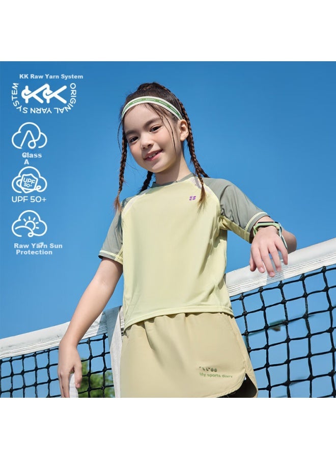 Kocotree Kk Tree Kids Quick-dry Moisture-wicking T-shirt Outdoor Sports Training Summer Colorblock Light Tea Green 110 - Image 1