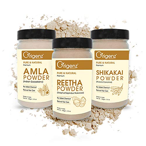 Origenz Natural Hair Care 3 Powders Combo 300 gm - Amla Reetha Shikakai Powder for Pack, Wash, Mask, Shampoo, Dandruff, Cleanser | In Jar (100gm X 3) - Image 1