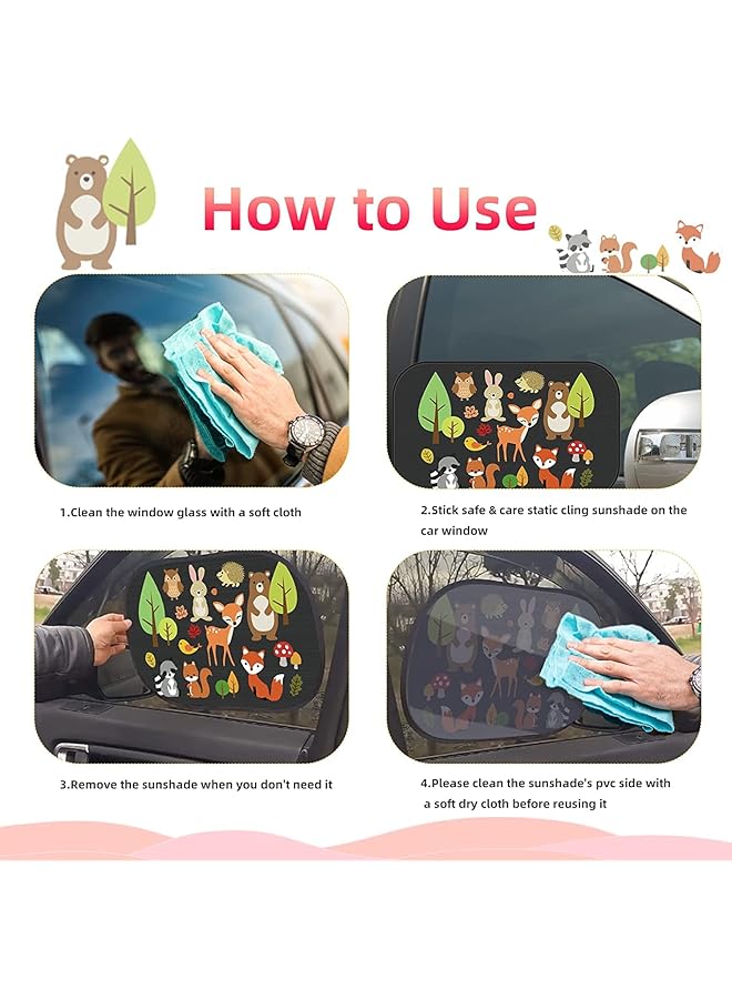 SYOSI Car Sun Shade Car Window Shades For Kids Baby Pet Uv Rays/Sunlight Protection Car Sunshades Shield Visor Adsorption Electrostatic For Car Side Windscreen Window 2 Pack (Animal Forest) - Image 4